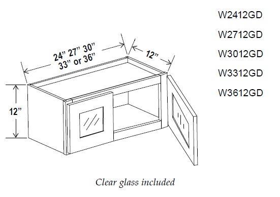 12" HIGH GLASS DOOR WALL CABINETS - Shaker B. Gray